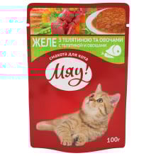 Консерва Мяу телятина с овощами в желе для котов, 85 г