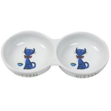 Миска Flamingo Porcelain Double двойная для кошек с рисунком, керамика, 24 см