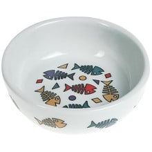 Миска Flamingo Color Fish для кошек, керамика, белая, размер M, 13×4 см