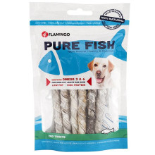 Ласощі Flamingo Fish Snack Natural Cod Skin Twist для собак, трубочки зі шкіри тріски, 85 г