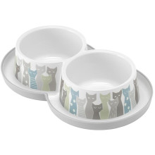 Подвійна миска Moderna Double Trendy Dinner Maasai для котів, сіро-біла, 2×350 мл