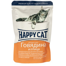 Влажный корм Happy Cat Rind Geflugel in Sosse для взрослых кошек, кусочки в соусе, с говядиной и птицей, 100 г