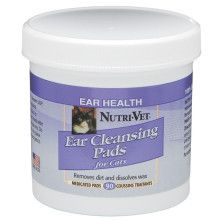Влажные салфетки Nutri-Vet Feline Ear Wipe для гигиены ушей для кошек, 90 шт