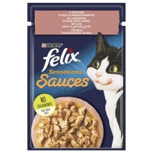 Влажный корм Purina Felix Sensations Sauces для кошек, с лососем в соусе со вкусом креветок, 85 г