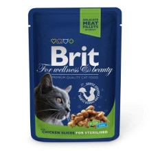 Вологий корм Brit Premium Cat pouch, для стерилізованих кішок, з куркою, 100 г