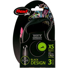 Поводок-рулетка Flexi Black Design XS для собак до 8 кг, 3 м, трос, розовая