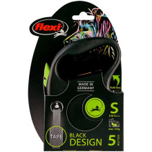 Поводок-рулетка Flexi Black Design S для собак до 15 кг, 5 м, лента, зеленая
