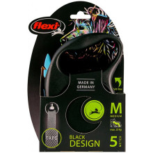 Поводок-рулетка Flexi Black Design M для собак до 25 кг, 5 м, лента, синяя