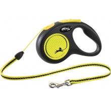 Поводок-рулетка Flexi New NEON S для собак до 12 кг, 5 м, трос, черный/неоновый желтый
