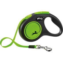 Поводок-рулетка Flexi New NEON S для собак до 15 кг, 5 м, лента, зеленый/неон