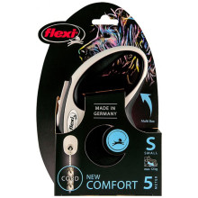 Поводок-рулетка Flexi New Comfort S для собак до 12 кг, 5 м, трос, чёрный