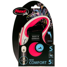 Поводок-рулетка Flexi New Comfort S для собак до 12 кг, 5 м, трос, красный