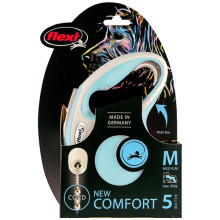 Поводок-рулетка Flexi New Comfort M для собак до 20 кг, 5 м, трос, голубой