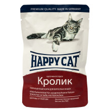 Влажный корм Happy Cat Kaninchen in Sosse для взрослых кошек, кусочки в соусе, с кроликом, 100 г
