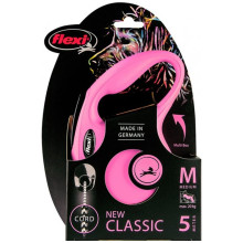 Поводок-рулетка Flexi New Classic М для собак, 5 м, лента, розовая