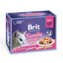 Вологий корм Brit Premium Cat набір паучей, для кішок, сімейна тарілка в желе, 12 шт, 85 г