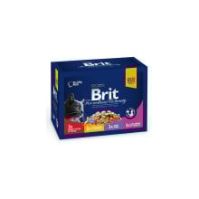 Вологий корм Brit Premium Cat набір паучей, для кішок, сімейна тарілка в соусі 4 смаки, 12 шт, 100 г