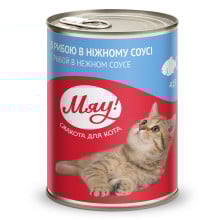 Консерва Мяу для кошек, рыбное ассорти в нежном соусе, 415 г