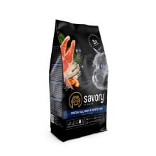 Сухой корм для длинношерстных кошек Savory, со свежим лососем и белой рыбой, 400 г