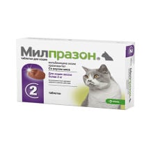 Таблетки KRKA Милпразон от глистов для кошек весом более 2 кг, 16 мг/40 мг, 2 таб