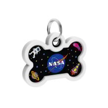 Адресник WAUDOG Smart ID c QR паспортом для собак и котов, металлический, рисунок "NASA", кость, 40×28 мм