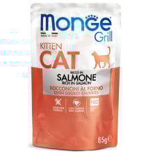 Влажный корм Monge Cat Grill Kitten для котят, запеченные кусочки в соусе, с лососем, 85 г