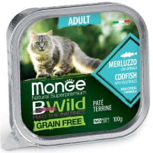 Влажный корм Monge Cat Be Wild Gr.Free Wet Adult для взрослых кошек, паштет, треска с овощами, 100 г