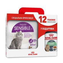 Сухой корм Royal Canin Sensible при чувствительном пищеварении у кошек, 4 кг + 12 паучей в подарок