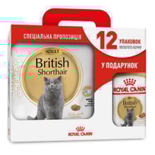 Сухой корм Royal Canin British Shorthair Adult для британских короткошёрстных кошек, 4 кг + 12 паучей в подарок