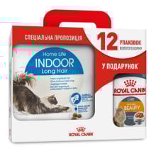 Сухой корм Royal Canin Indoor Long Hair для длинношерстных кошек, 4 кг + 12 паучей в подарок