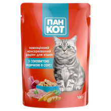 Влажный корм Пан Кот для взрослых кошек, с сочной индейкой в соусе, 100 г
