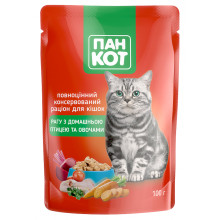 Влажный корм Пан Кот для взрослых кошек, рагу с домашней птицей и овощами, 100 г