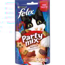 Лакомство Purina Felix Party Mix Mixed Grill для кошек, гриль микс со вкусом курицы, говядины и лосося, 60 г
