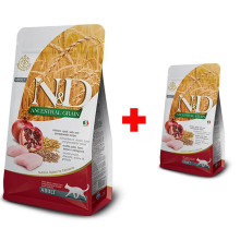 Низкозерновой сухой корм Farmina N&D для взрослых кошек, курица с гранатом, 10 + 1.5 кг в подарок