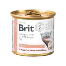 Консерви Brit VetDiets Cat Renal для котів з хронічною нирковою недостатністю, тунець, лосось з горохом, 200 г