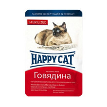 Влажный корм Happy Cat Btl sterilisiert Rind Gelee для взрослых кошек, кусочки говядины в желе, 100 г