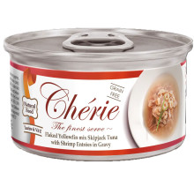 Консервы Cherie Signature для кошек, нежные кусочки желтоперого и полосатого тунца и креветок в соусе, 80 г