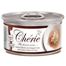 Консервы Cherie Signature для кошек, нежные кусочки желтоперого и полосатого тунца и курицы в соусе, 80 г