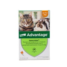 Капли от блох Elanco Advantage 40 для кошек и котят менее 4 кг, цена за 1 пипетку