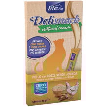 Ласощі LifeCat Deli Snack Natural Cream для котів, крем-снек на основі м'яса курки з мідіями та кіноа, 6 штук по 15 г
