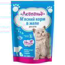 Влажный корм Леопольд для кошек, мясное ассорти с ягненком и сердцем в желе, 100 г