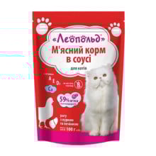 Влажный корм Леопольд Мясное Рагу для кошек, с курицей и печенью в соусе, 100 г