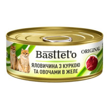 Влажный корм Bastteto для кошек, с говядиной, курицей и овощами в желе, 85 г