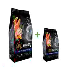 Сухой корм Savory для длинношерстных кошек, со свежим лососем и белой рыбой, акция 2 кг+400 г