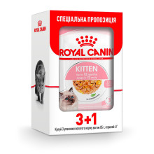 Влажный корм Royal Canin Kitten для котят от 4 до 12 месяцев, кусочки в желе, 85 г, акция 3+1