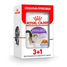 Влажный корм Royal Canin Sterilised Jelly для стерилизованных кошек старше 12 месяцев, кусочки в желе, 85 г, акция 3+1