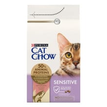 Сухой корм Purina Cat Chow Sensitive для взрослых кошек с чувствительной кожей и пищеварением, с лососем, 1.5 кг