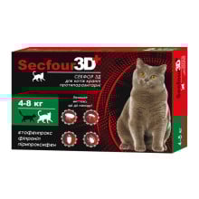 Краплі від бліх і кліщів Secfour 3D для котів вагою 4-8 кг, 1 мл, 2 піпетки