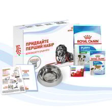 Стартовый набор Royal Canin Mini Puppy для щенков малых пород, миска, мерный стаканчик, дневник, сухой и влажный корм, 500 г + 85 г