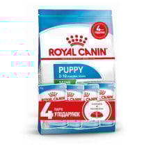 Акционный набор Royal Canin Mini Puppy для щенков мелких пород до 10 месяцев, 2 кг + 4 пауча в подарок